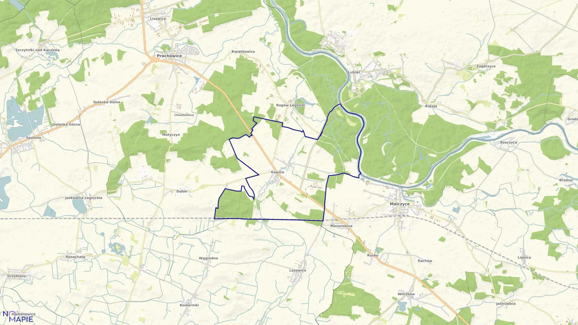 Mapa obrębu KAWICE w gminie Prochowice